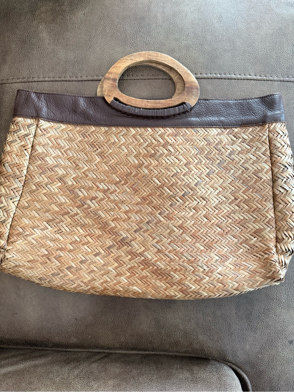 Brixton Woven Straw Handbag Wooden Handle Boho Resort Beach Clutch Purse